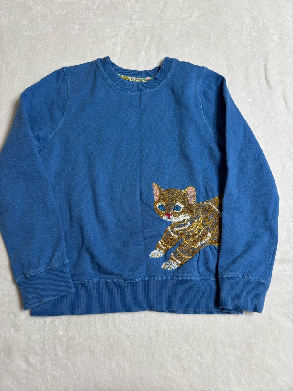Mini Boden Royal Blue Sweatshirt with Embroidered Kitten